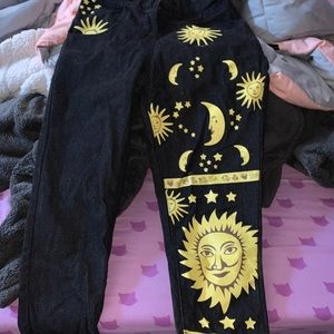 Celestial Sun Star & Moon Black Jeans SZ 8